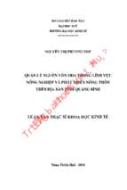 Quản lý nguồn vốn oda trong lĩnh vực nông nghiệp và phát triển nông thôn trên địa bàn tỉnh quảng bình