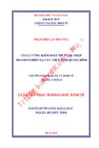 Tăng cường kiểm soát thuế thu nhập  doanh nghiệp tại cục thuế tỉnh quảng bình