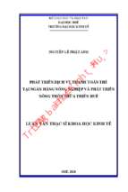 Phát triển dịch vụ thanh toán thẻ tại ngân hàng nông nghiệp và phát triển nông thôn thừa thiên huế