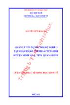 Quản lý tín dụng cho hộ nghèo tại ngân hàng chính sách xã hội huyện minh hóa, tỉnh quảng bình.