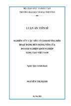 Luận án nghiên cứu các yếu tố ảnh hưởng đến hoạt động huy động vốn của doanh nghiệp khởi nghiệp sáng tạo việt nam