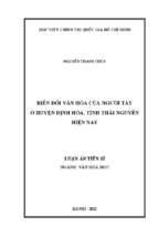 Luận án biến đổi văn hóa của người tày ở huyện định hóa, tỉnh thái nguyên hiện nay