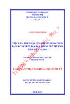 Việc làm và thu nhập của phụ nữ nông thôn tại các xã trên địa bàn thành phố mỹ tho, tỉnh tiền giang.