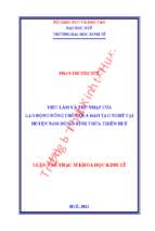 Việc làm và thu nhập của lao động nông thôn sau đào tạo nghề tại huyện nam đông, tỉnh thừa thiên huế.