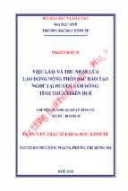 Việc làm và thu nhập của lao động nông thôn sau đào tạo nghề tại huyện nam đông, tỉnh thừa thiên huế