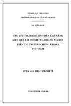 Các yếu tố ảnh hưởng đến khả năng kiệt quệ tài chính của doanh nghiệp trên thị trường chứng khoán việt nam