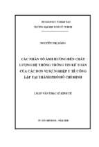Các nhân tố ảnh hưởng đến chất lượng hệ thống thông tin kế toán của các đơn vị sự nghiệp y tế công lập tại thành phố hồ chí minh