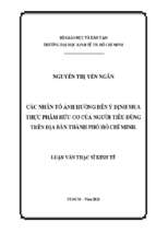 Các nhân tố ảnh hưởng đến ý định mua thực phẩm hữu cơ của người tiêu dùng trên địa bàn thành phố hồ chí minh