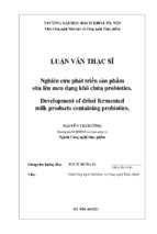 Nghiên cứu phát triển sản phẩm sữa lên men dạng khô chứa probiotics = development of dried fermented milk products containing probiotics