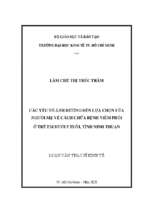 Các yếu tố ảnh hưởng đến lựa chọn của người mẹ về cách chữa bệnh viêm phổi ở trẻ em dưới 5 tuổi, tỉnh ninh thuận