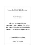 Các yếu tố ảnh hưởng đến tương tác truyền miệng trực tuyến một nghiên cứu về dự định mua hàng trên nền tảng mạng xã hội facebook