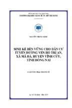 Sinh kế bền vững cho dân cư tuyến đường ven hồ trị an, xã mã đà, huyện vĩnh cửu, tỉnh đồng nai