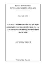 Các nhân tố ảnh hưởng đến việc xác định giá phí kiểm toán báo cáo tài chính của các công ty kiểm toán trên địa bàn thành phố hồ chí minh