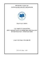 Các nhân tố ảnh hưởng đến ý định sử dụng túi sinh thái trên địa bàn huyện nam trực, tỉnh nam định