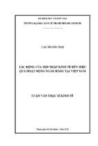 Tác động của hội nhập kinh tế đến hiệu quả hoạt động ngân hàng tại việt nam