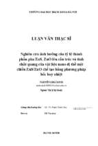 Nghiên cứu ảnh hưởng của tỷ lệ thành phần pha zns, zno lên cấu trúc và tính chất quang của vật liệu nano dị thể một chiều znszno chế tạo bằng phương pháp bốc bay nhiệt