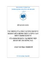 Tác động của chất lượng dịch vụ khám chữa bệnh chất lượng cao đến ý định hành vi của khách hàng tại bệnh viện hoàn mỹ ito đồng nai