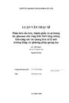 Phân tích cấu trúc, thành phần và sự tương tác plasmon của vàng trên zno tăng cường khả năng xúc tác quang hóa xử lý môi trường bằng các phương pháp quang học