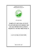 Nghiên cứu khả năng sản xuất của đàn bò hf qua hai thế hệ nuôi tại trang trại bò sữa th true milk nghệ an