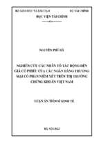 Luận án nghiên cứu các nhân tố tác động đến giá cổ phiếu của các ngân hàng thương mại cổ phần niêm yết trên thị trường chứng khoán việt nam