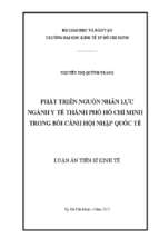 Luận án phát triển nguồn nhân lực ngành y tế thành phố hồ chí minh trong bối cảnh hội nhập quốc tế