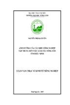 Ảnh hưởng của các khu công nghiệp tập trung đến việc làm của nông dân tỉnh bắc ninh