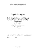 Tính toán, phân tích an toàn hồ quang điện, áp dụng cho nhà máy nhiệt điện mông dương 2