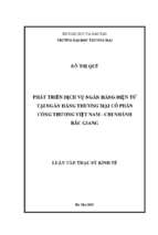 Phát triển dịch vụ ngân hàng điện tử tại ngân hàng thương mại cổ phần công thương việt nam   chi nhánh bắc giang