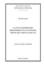 Các yếu tố ảnh hưởng đến rủi ro tín dụng của các ngân hàng thương mại cổ phần tại việt nam