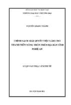 Chính sách giải quyết việc làm cho thanh niên nông thôn trên địa bàn tỉnh nghệ an
