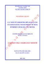 Các nhân tố ảnh hưởng đến sự hài lòng của khách hàng thành phố huế sử dụng dịch vụ internet cáp quang của viettel