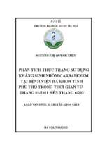 Phân tích thực trạng sử dụng kháng sinh nhóm carbapenem tại bệnh viện đa khoa tỉnh phú thọ trong thời gian từ tháng 1.2021 đến tháng 6.2021