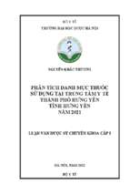 Phân tích danh mục thuốc sử dụng tại trung tâm y tế thành phố hưng yên tỉnh hưng yên năm 2021