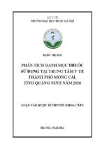 Phân tích danh mục thuốc sử dụng tại trung tâm y tế thành phố móng cái, tỉnh quảng ninh năm 2020