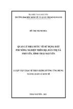 Quản lý nhà nước về sử dụng đất phi nông nghiệp trên địa bàn thị xã phổ yên, tỉnh thái nguyên