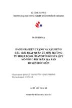 Đánh giá hiện trạng, và xây dựng các giải pháp quản lý môi trường từ hoạt động chăn nuôi bò sữa qui mô nông hộ trên địa bàn huyện hóc môn