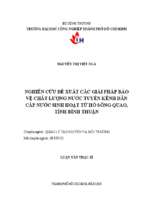 Nghiên cứu đề xuất các giải pháp bảo vệ chất lượng nước tuyến kênh dẫn cấp nước sinh hoạt từ hồ sông quao, tỉnh bình thuận   