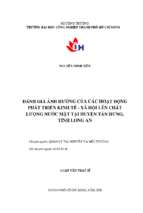 Đánh giá ảnh hưởng của các hoạt động phát triển kinh tế   xã hội lên chất lượng nước mặt tại huyện tân hưng, tỉnh long an   