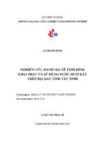 Nghiên cứu, đánh giá về tình hình khai thác và sử dụng nước dưới đất trên địa bàn tỉnh tây ninh