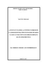 A study of teaching activities to promote classroom interaction in english speaking classes at tran hung dao high school in quang binh province   