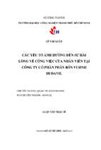 Các yếu tố ảnh hưởng đến sự hài lòng về công việc của nhân viên tại công ty cổ phần phân bón vi sinh hudavil