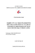 Nghiên cứu các yếu tố ảnh hưởng đến chất lượng dịch vụ của trung tâm dịch vụ khách hàng 24