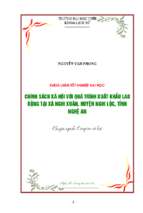 Ảnh hưởng chủa chính sách xã hội tói quá trình xuất khẩu lao động tại xã nghi xuân, huyện nghi lộc, tỉnh nghệ an   