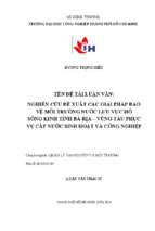 Nghiên cứu đề xuất các giải pháp bảo vệ môi trường nước lưu vực hồ sông kinh tỉnh bà rịa   vũng tàu phục vụ cấp nước sinh hoạt và công nghiệp   