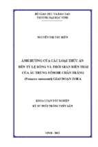 Ảnh hưởng của các loại thức ăn đến tỷ lệ sống và thời gian biến thái của ấu trùng tôm he chân trắng (penaeus vannamei) giai đoạn zoea   