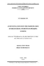 An investigation into the participation of high school students in speaking lessons = khảo sát về sự tham gia của học sinh trong giờ học nói tiếng anh tại trường thpt 