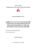 Nghiên cứu các yếu tố ảnh hưởng đến sự hài lòng của khách hàng đối với hoạt động bán hàng của siêu thị bách hóa xanh tại tp. hồ chí minh   