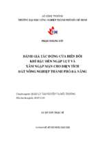 Đánh giá tác động của biến đổi khí hậu đến ngập lụt và xâm nhập mặn cho diện tích đất nông nghiệp thành phố đà nẵng