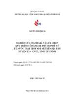Nghiên cứu, đánh giá và lựa chọn quy trình công nghệ phù hợp để xử lý nước thải tinh bột mì trên địa bàn huyện tân châu, tỉnh tây ninh