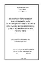 Bồi dưỡng kỹ năng giải toán theo hướng phát triển tư duy thuật toán và phát huy tính sáng tạo cho học sinh thpt thông qua dạy học phương trình, bất phương trình 